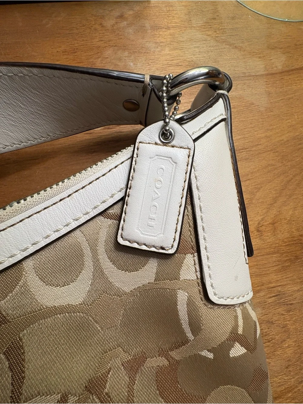 Coach Tan Signature Canvas Hobo with Chalk Trim